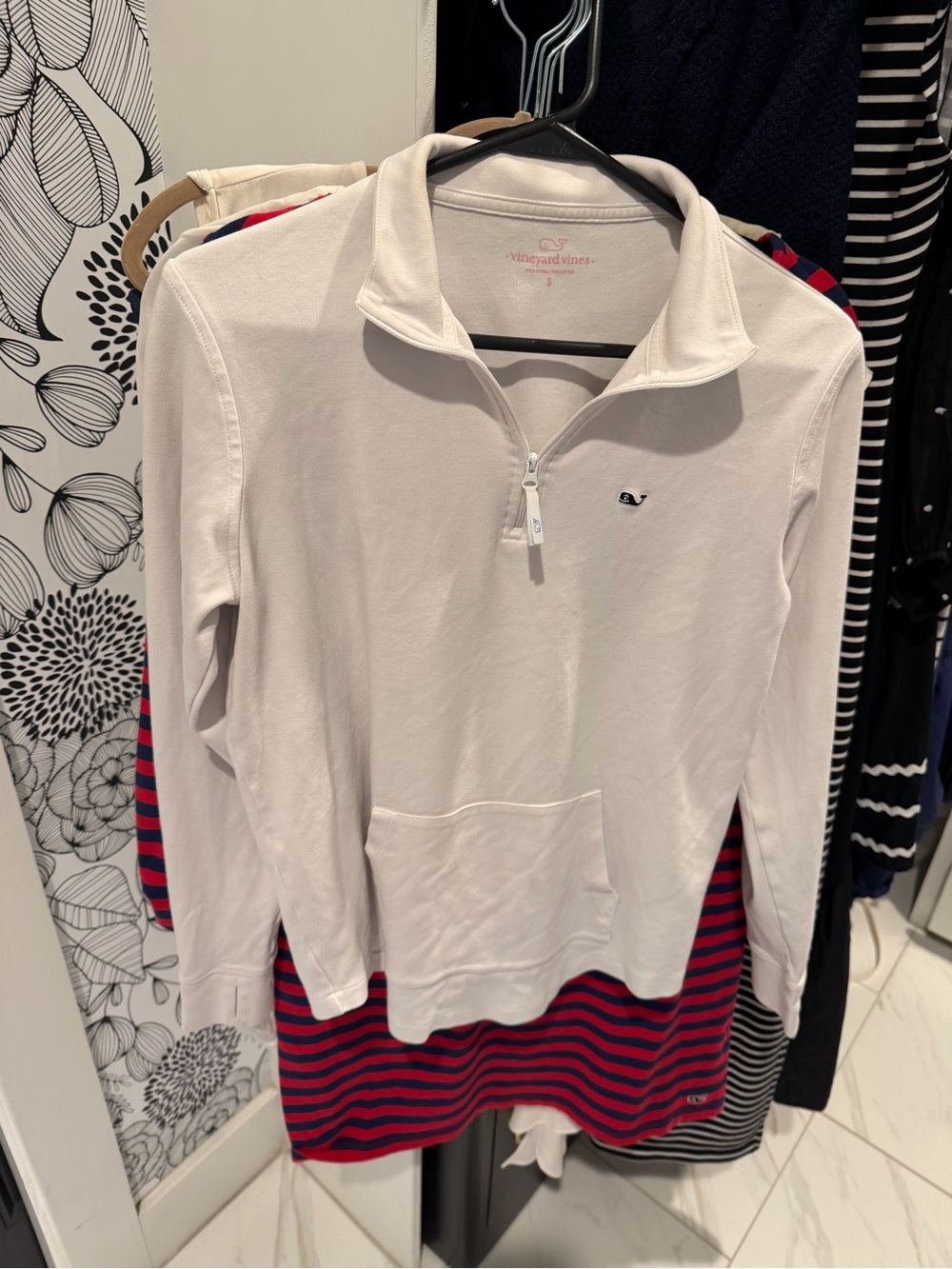 Vineyard Vines Cream Quarter-Zip Pullover with Whale Logo